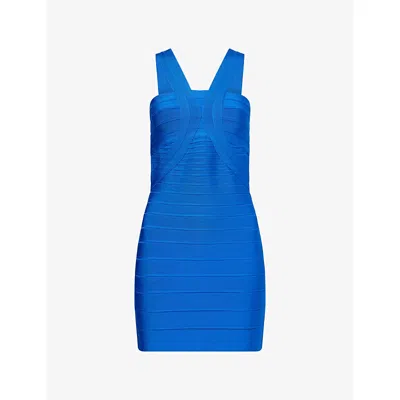 Herve Leger Womens Bright Blue The Elise Sleeveless Stretch-knitted Mini Dress Xs