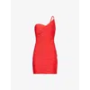 Herve Leger Ally Woven Bandage One-shoulder Mini Dress In Cardinal
