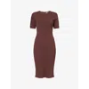 Herve Leger Womens Coffee The Alina Dress Short-sleeve Stretch-knitted Midi Dress In Brown