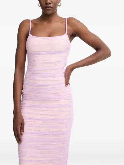 Herve Leger The Zia Ruched Midi Dress In Pink