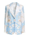 Herzensangelegenheit Woman Blazer Sky Blue Size 12 Linen, Cotton In Blue