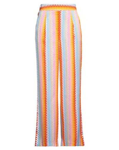 Herzensangelegenheit Woman Pants Orange Size 14 Silk, Elastane In Multi