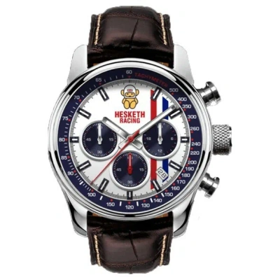 Pre-owned Hesketh Official  Racing Chronograph Men's Watch Brown Leather Stainless Steel