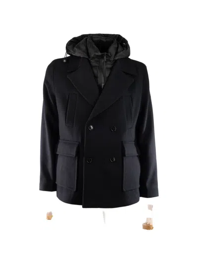 Hèskimo Double-breasted Hooded Coat In Blue