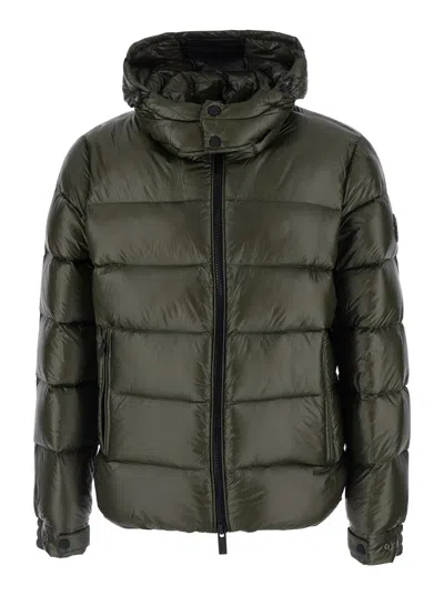 Hèskimo Heskimo Down Jacket Short Semi-shiny With Zip And Pockets For Men In Green
