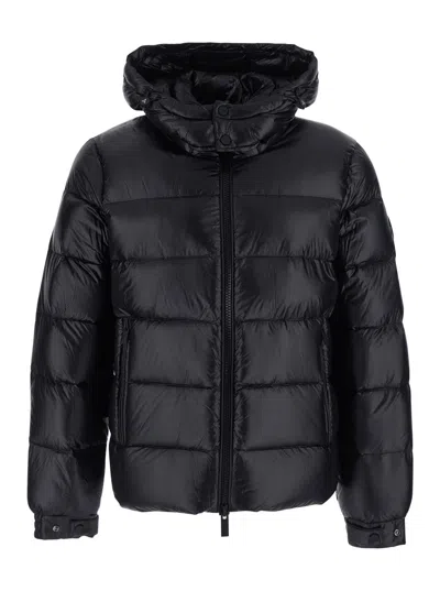 Hèskimo Heskimo Short Semi-shiny Down Jacket With High Collar And Zip Front In Black