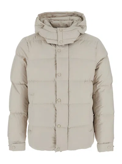 Hèskimo Heskimo Short Tech Fabric Down Jacket With High Collar And Long Sleeves In Beige