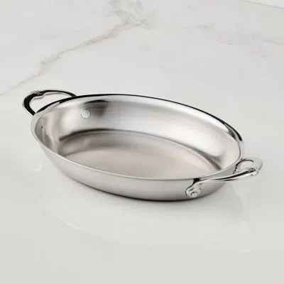 Hestan 2.0qt Oval Medium Clad Stainless Steel Au Gratin (64oz, 9.0") In Silver