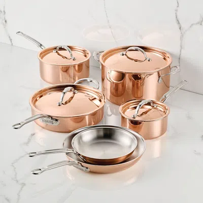 Hestan Copperbond Aura 10 Piece Professional Copper Cookware Set In Gold