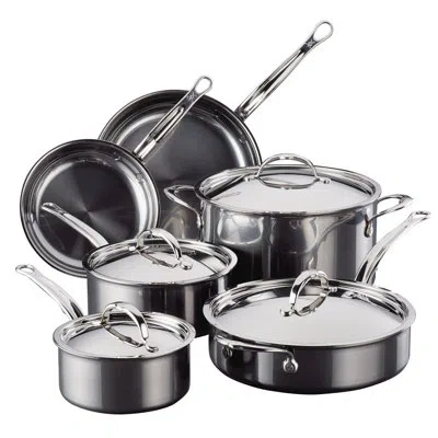 Hestan Nanobond 10-piece Stainless Steel Cookware Set In Silver