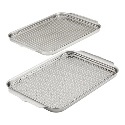 Hestan Provisions Oven Bond Try-ply, 4-piece Set, 2 Half Sheet Pans With 2 Racks In Stainless Steel