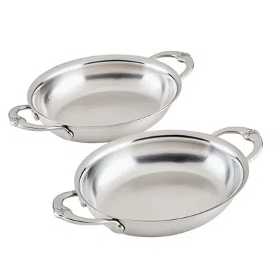 Hestan Set Of 2, Stainless Steel 13oz Oval Au Gratin, Small (6.5" X 5.5" Each) In Silver