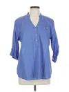 Hester & Orchard 3/4 Sleeve Button Down Shirt In Blue