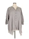 Hester & Orchard 3/4 Sleeve Button Down Shirt In Gray