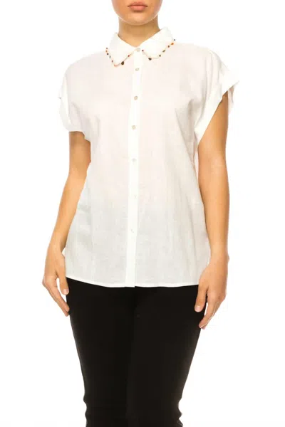 Hester & Orchard Beaded Collar Dolman Style Top In Ivory