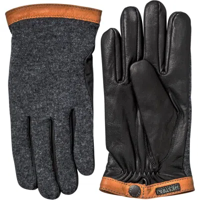Hestra Deerskin & Merino Wool Gloves In Charcoal/black