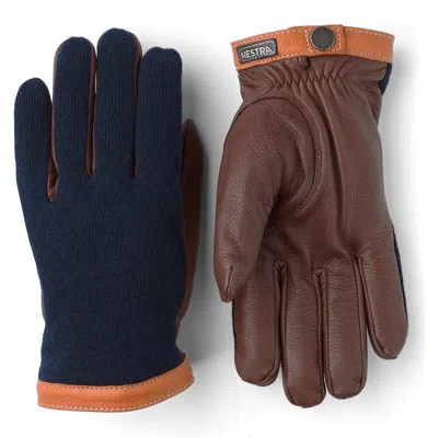 Hestra Deerskin & Merino Wool Gloves In Navy/chocolate