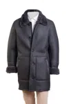 Hettabretz Leather Curly Shearling Overcoat In Gray