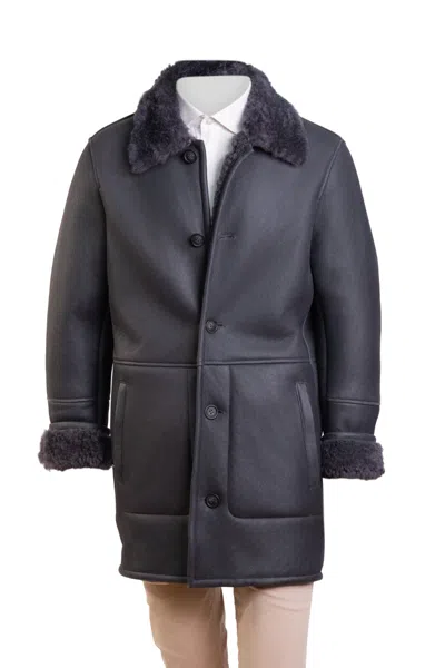 Hettabretz Leather Curly Shearling Overcoat In Gray
