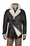Hettabretz Leather Shearling Double-breasted Overcoat In Black