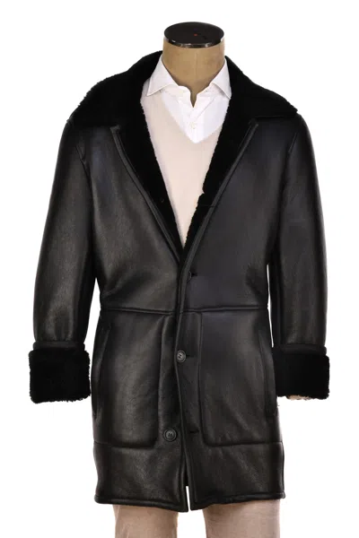 Hettabretz Leather Shearling Overcoat In Black
