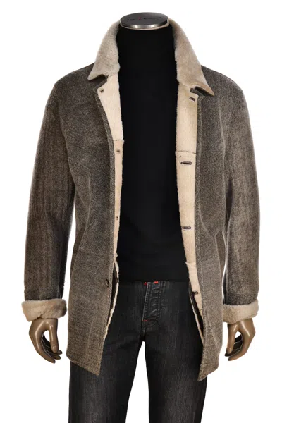 Hettabretz Marled Shearling Overcoat In Gray