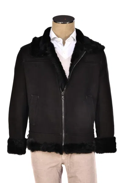 Hettabretz Suede Belted Shearling Overcoat In Black
