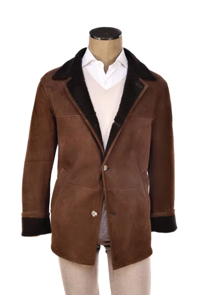 Hettabretz Suede Curly Shearling Coat In Brown