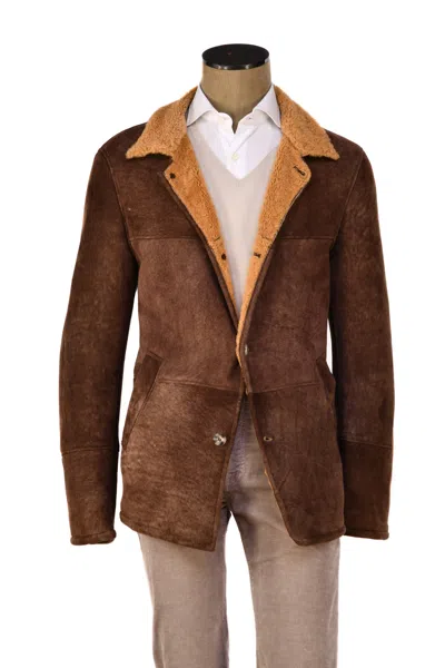 Hettabretz Suede Curly Shearling Coat In Brown