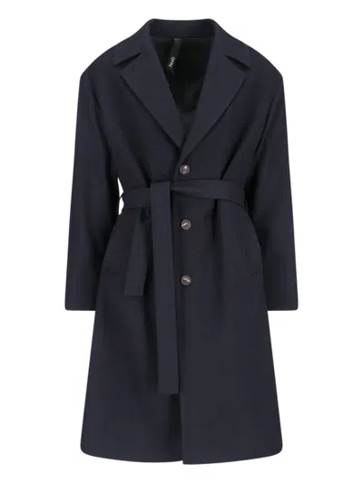 Hevo Virgin Wool Nylon Coat With Belt In Blue