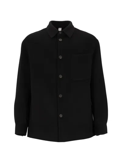 Hevo Bari Button-up Wool Overshirt In Black