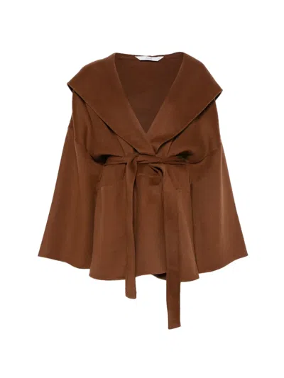Hevo Belted Hooded Coat In Brown
