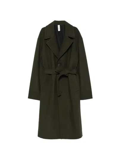 Hevo Belted Notch-lapel Coat In Green