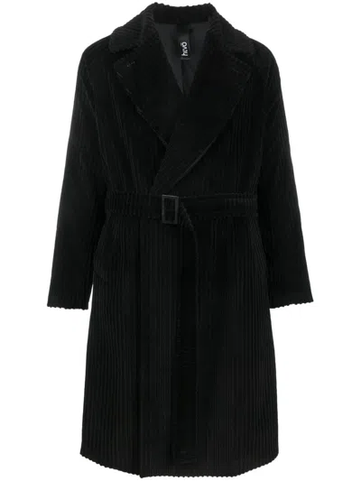 Hevo Belted Ribbed Coat In Black