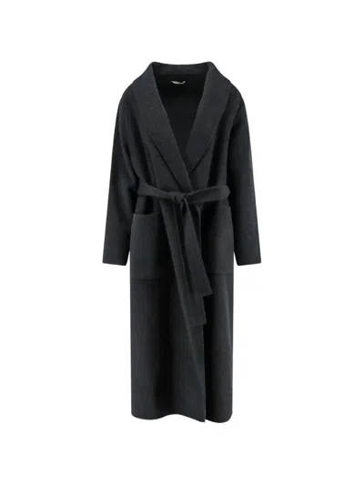 Hevo Belted Shawl-lapel Coat In Grey