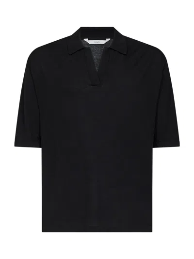 Hevo Black Cotton Knit Taranto Oversized Polo Shirt