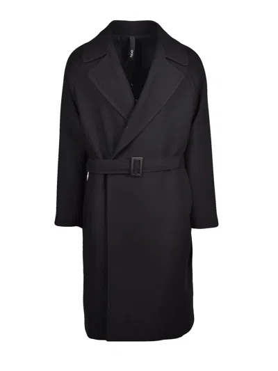 Hevo Black Long Double-breasted Polyester-blend Coat