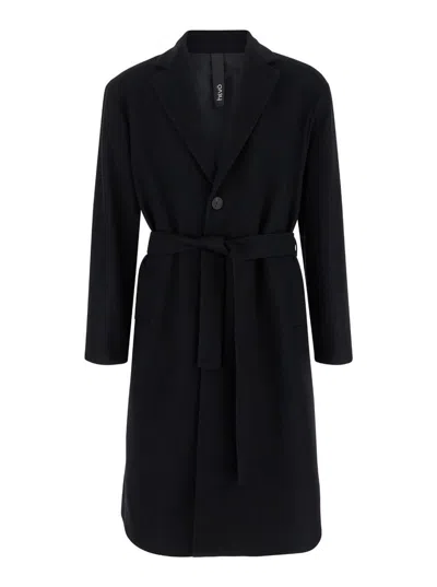 HEVO BLACK SINGLE-BREASTED COAT WITH NOTCHED REVERS IN WOOL BLEND MAN
