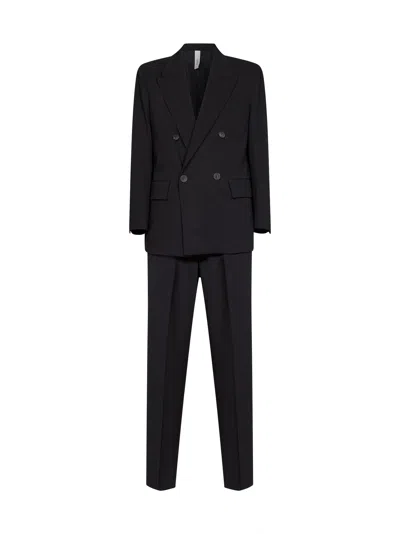 Hevo Black Stretch Canvas Rodi Double-breasted Suit