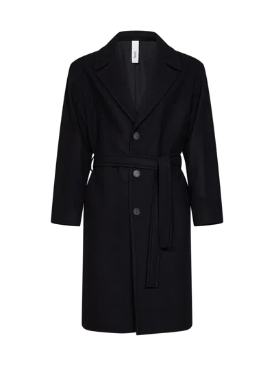 Hevo Black Wool-blend Ostuni Single-breasted Belted Coat In Multi
