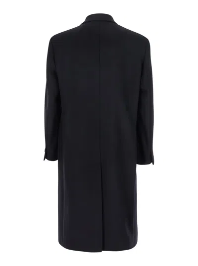 Hevo Blue Double-breasted Coat With Pointed Lapels In Wool Blend Man In Black