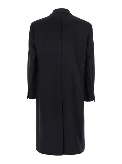 HEVO BLUE DOUBLE-BREASTED COAT WITH POINTED LAPELS IN WOOL BLEND MAN