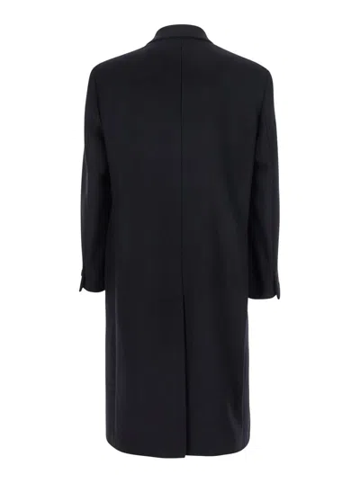 HEVO BLUE DOUBLE-BREASTED COAT WITH POINTED LAPELS IN WOOL BLEND MAN