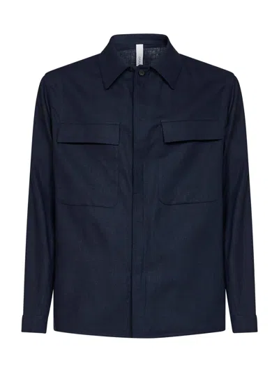 Hevo Blue Linen Blend Specchiolla Overshirt