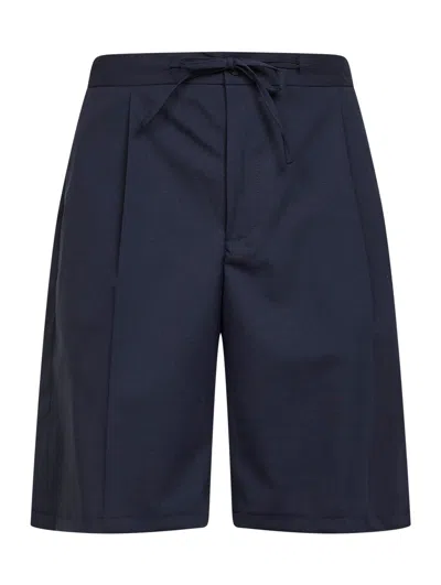 Hevo Blue Stretch Wool Blend Torre Lapillo Bermuda Shorts