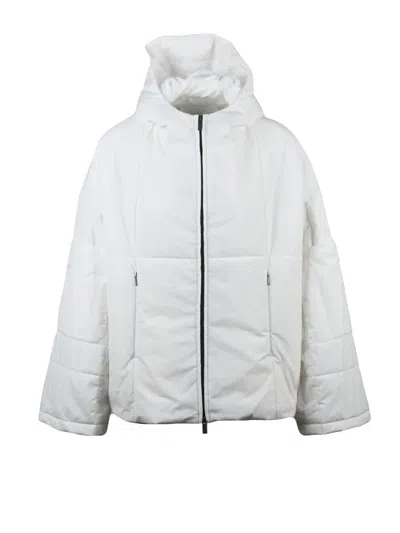 Hevo Boxy Silhouette White Padded Parka With Contrasting Zip And Hood