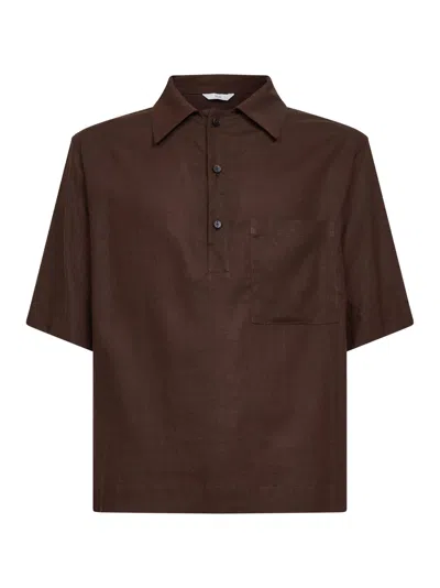 Hevo Brown Linen And Viscose Montursi Polo Shirt