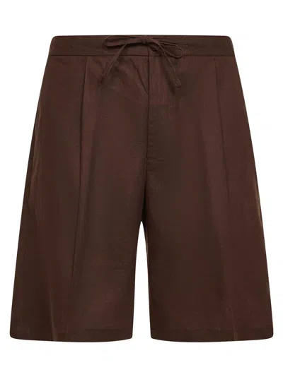 Hevo Brown Linen Blend Torre Lapillo Bermuda Shorts In Multi