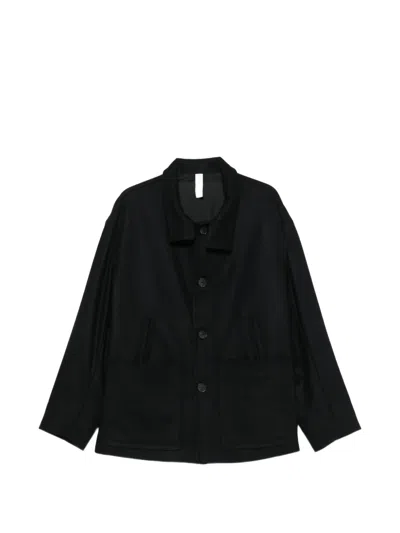 Hevo Button-up High-neck Coat In Black