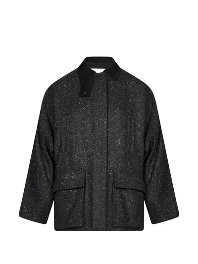 Hevo Castel Del Monte Speckled-knit Flap-pocket Coat In Black